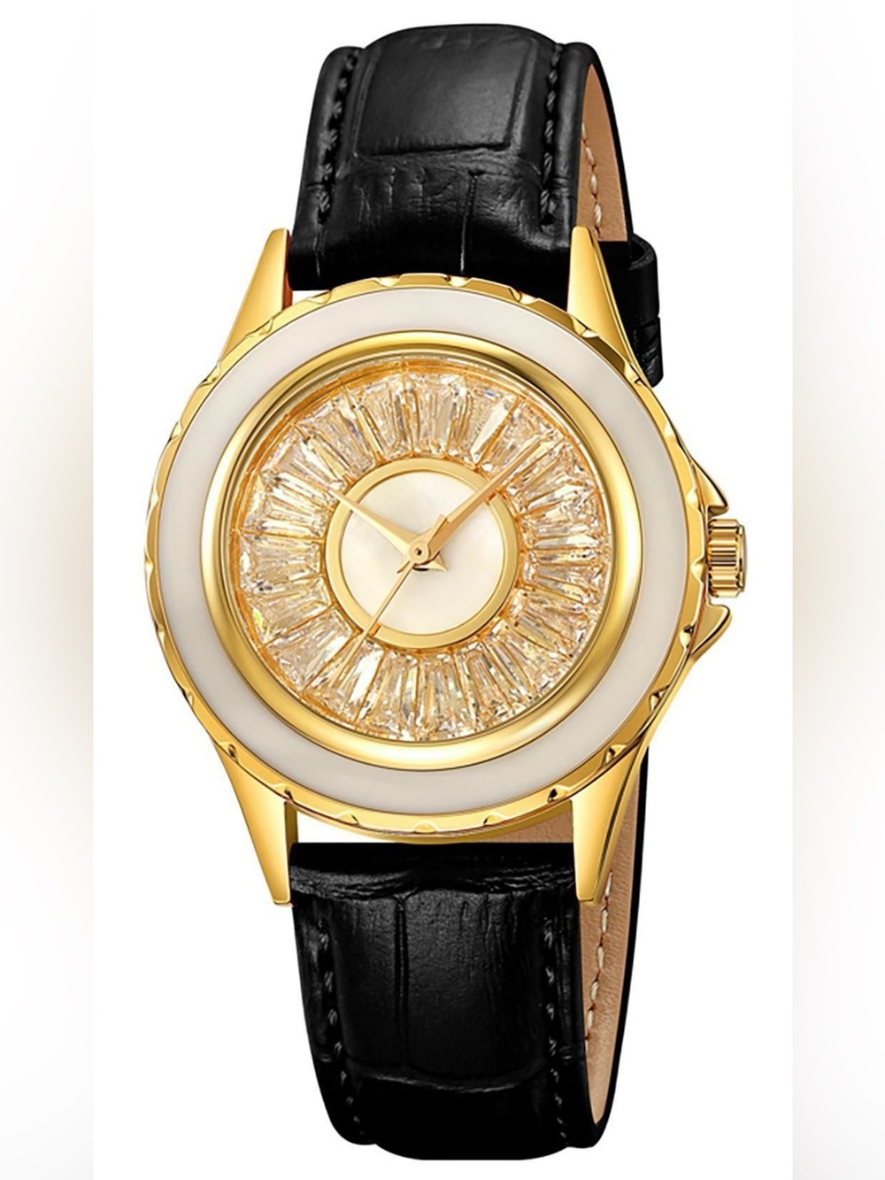Invicta Women’s Watch with Crystal and Gold accents with Black Leather Band